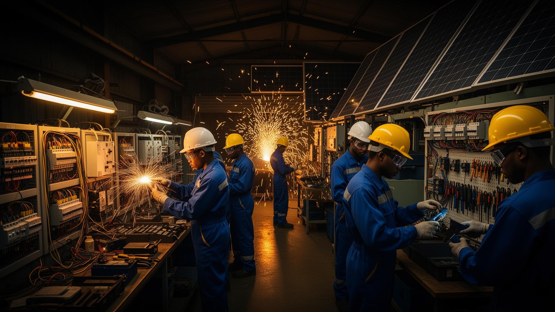 Students training in an electrical workshop